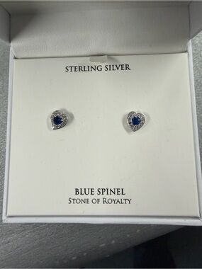 Macy's Sterling Silver Heart Earrings with Blue Spinel Centers